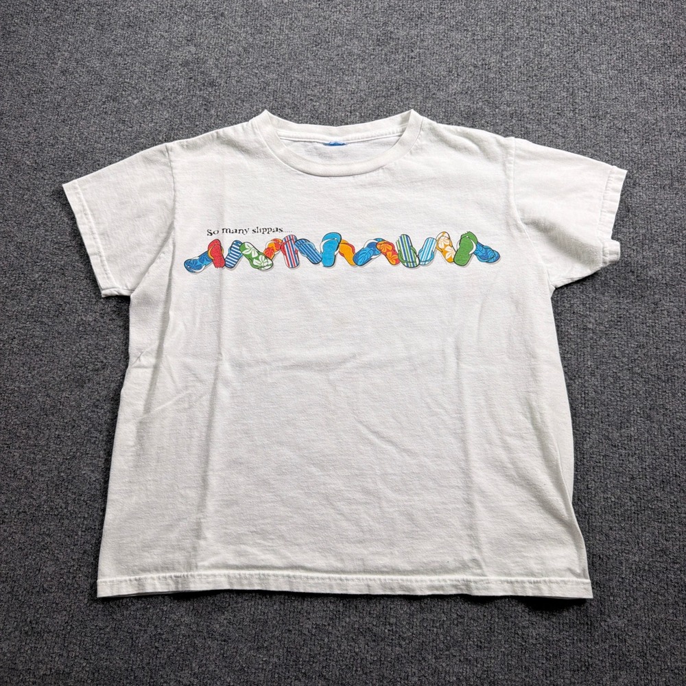 Crazy Shirts Hawaii Women Small White So Many Slippas Flip Flops Graphic Tee